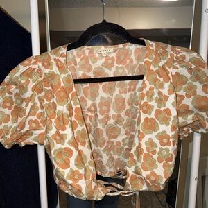 Floral Puff Sleeve Wrap Top